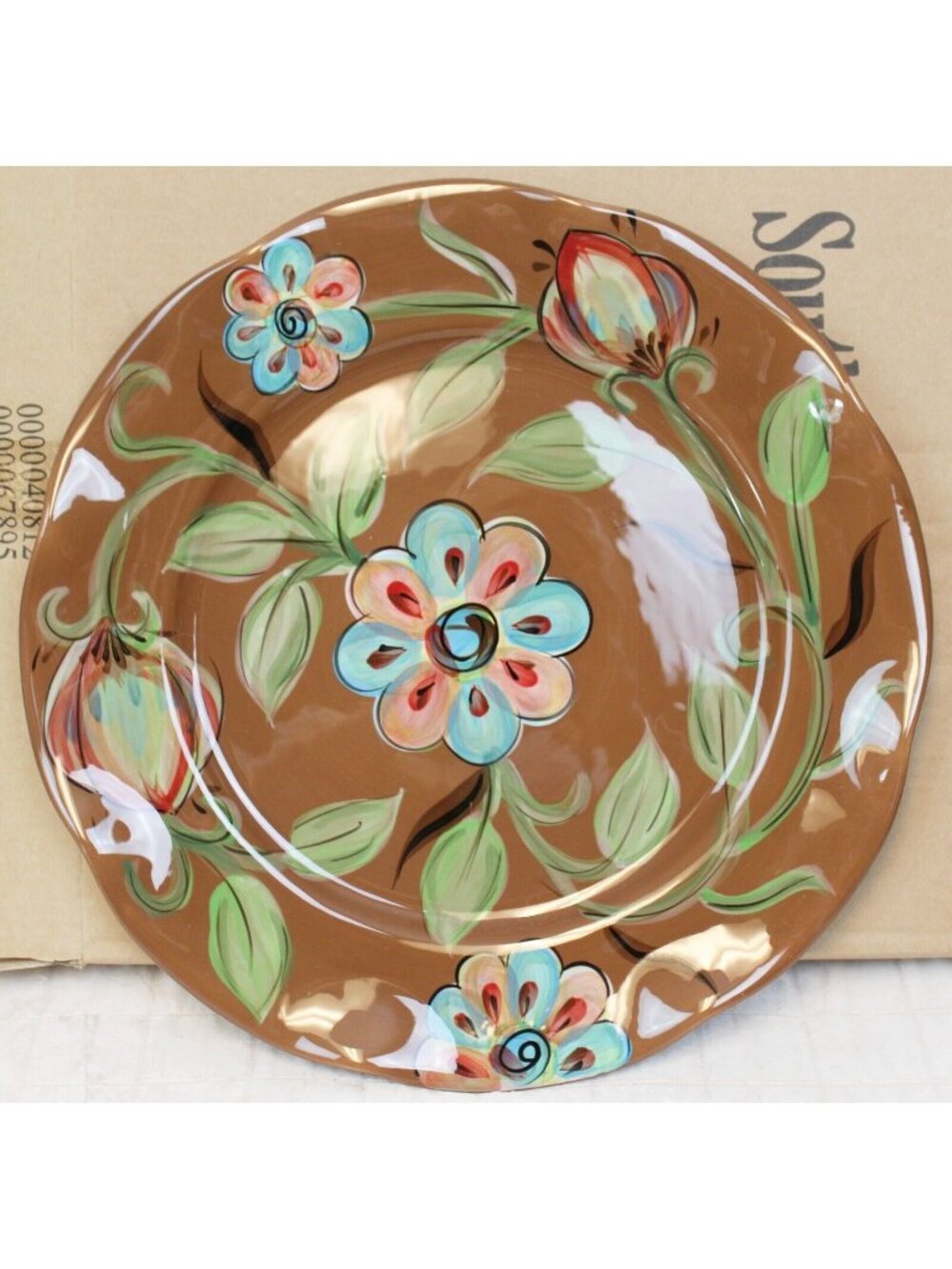 Southern Living SLAH Gail Pittman Cottage Garden Brown Floral Platter #41067
